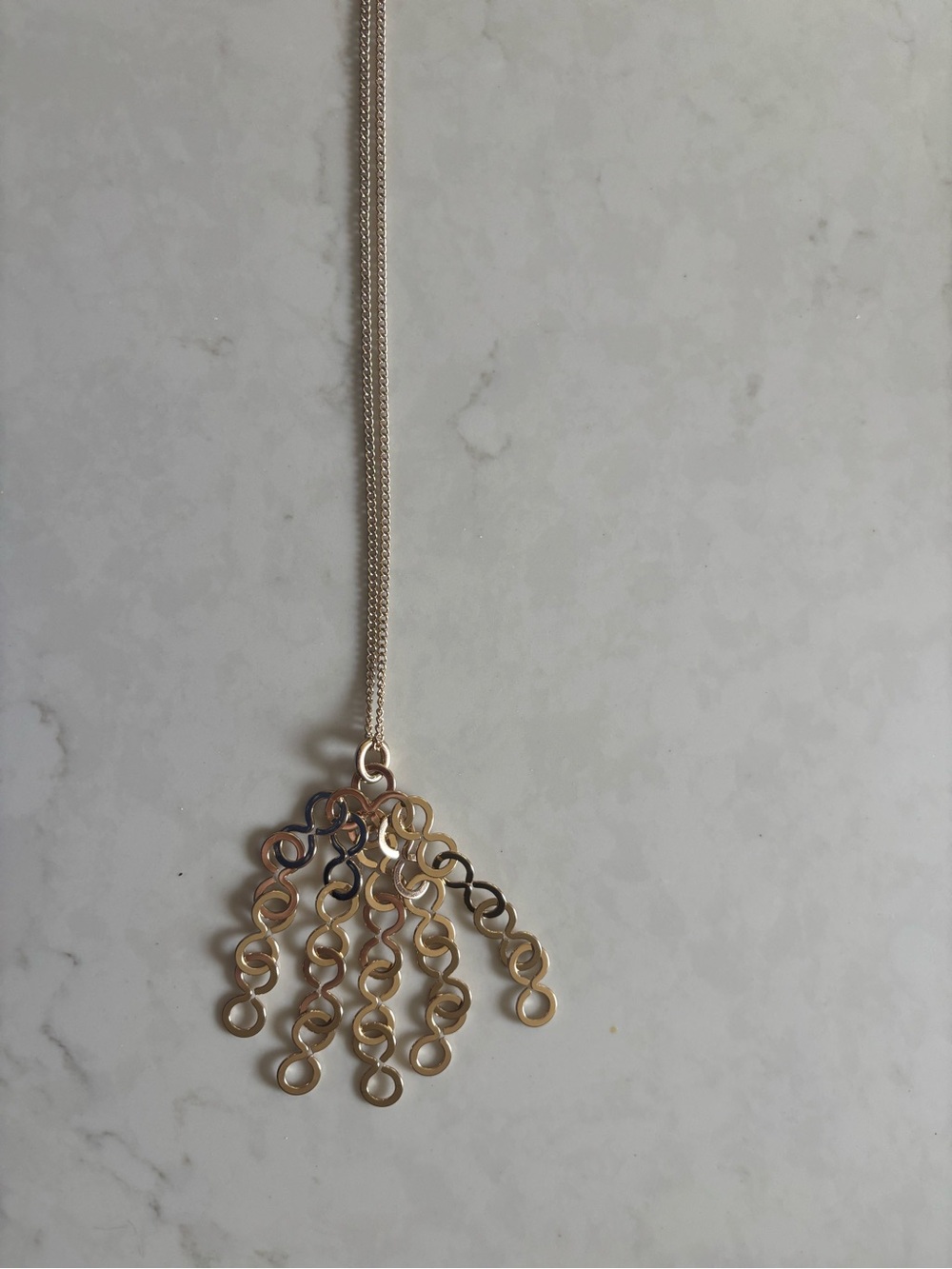 Chicos Gold-tone Inter-Locking Ring Fringe Pendant Necklace